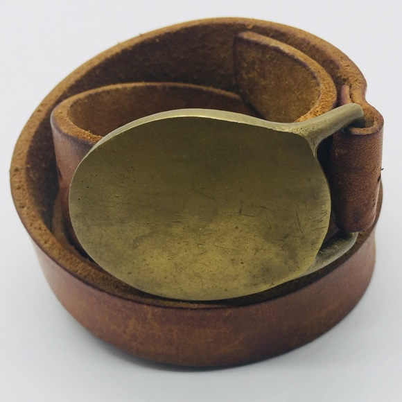 BOHO LEATHER BELT w/ SOLID BRASS BUCKLE || Brown - Picture 2 of 5